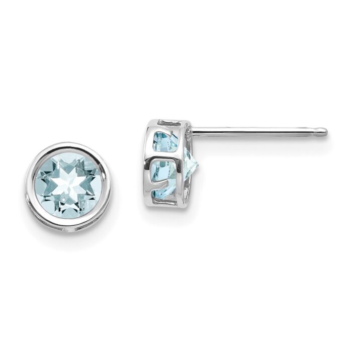 XBE255 14K White Gold 5 mm Bezel Aquamarine Stud Earrings