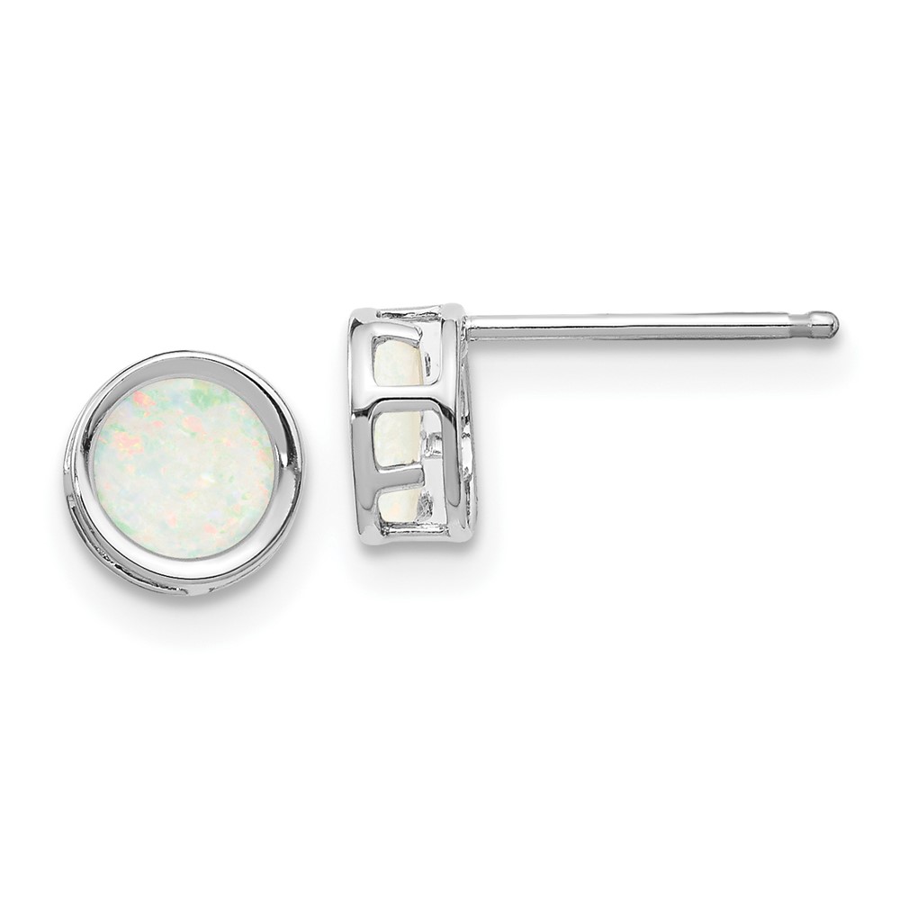 XBE262 14K White Gold 5 mm Bezel Opal Stud Earrings