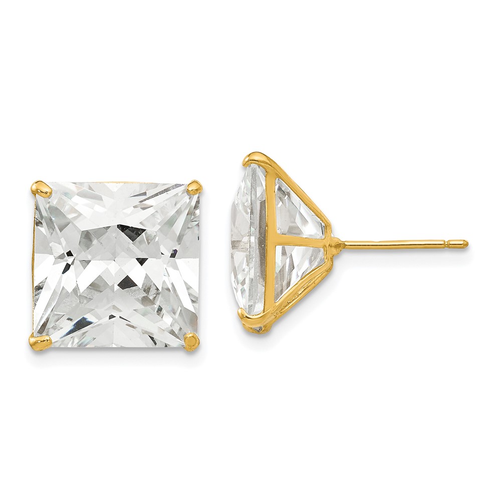 XD45CZ 14K Yellow Gold 12 mm Square CZ Post Earrings