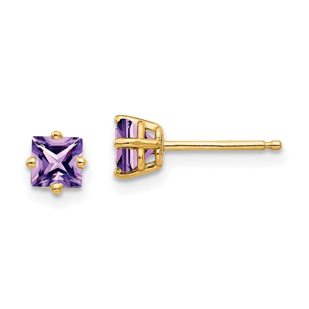 XE60AM 14K Yellow Gold 4 mm Princess Cut Amethyst Earrings