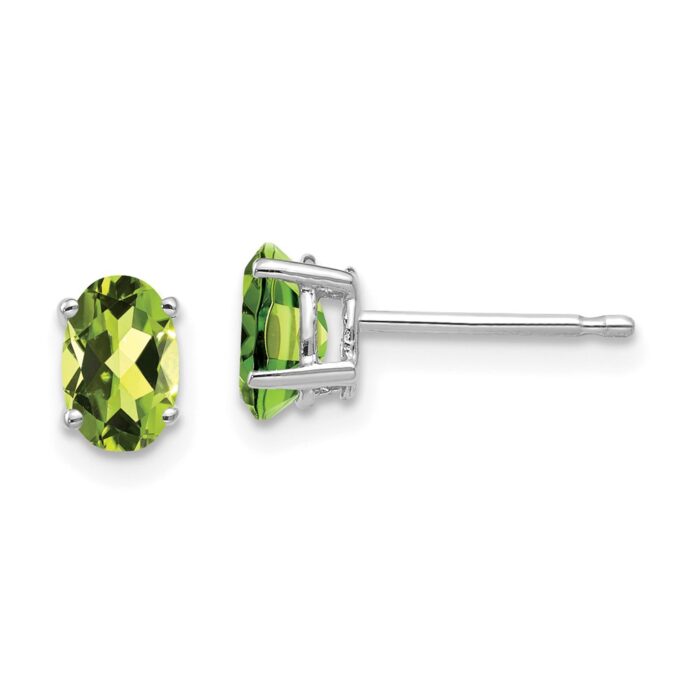 XE86WPE 6 x 4 mm 14K White Gold Oval Peridot Earrings