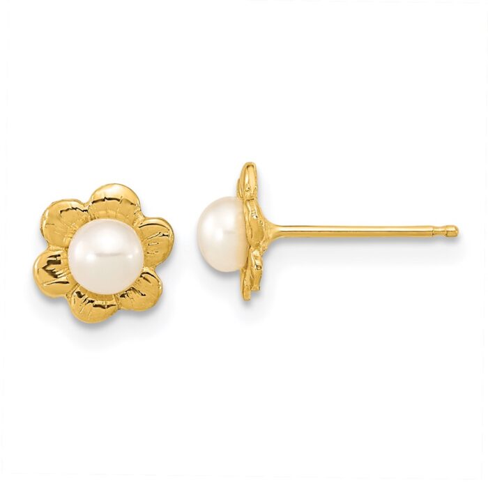 XF617E 3-4 mm 14K White Button Freshwater Cultured Pearl Post Earrings