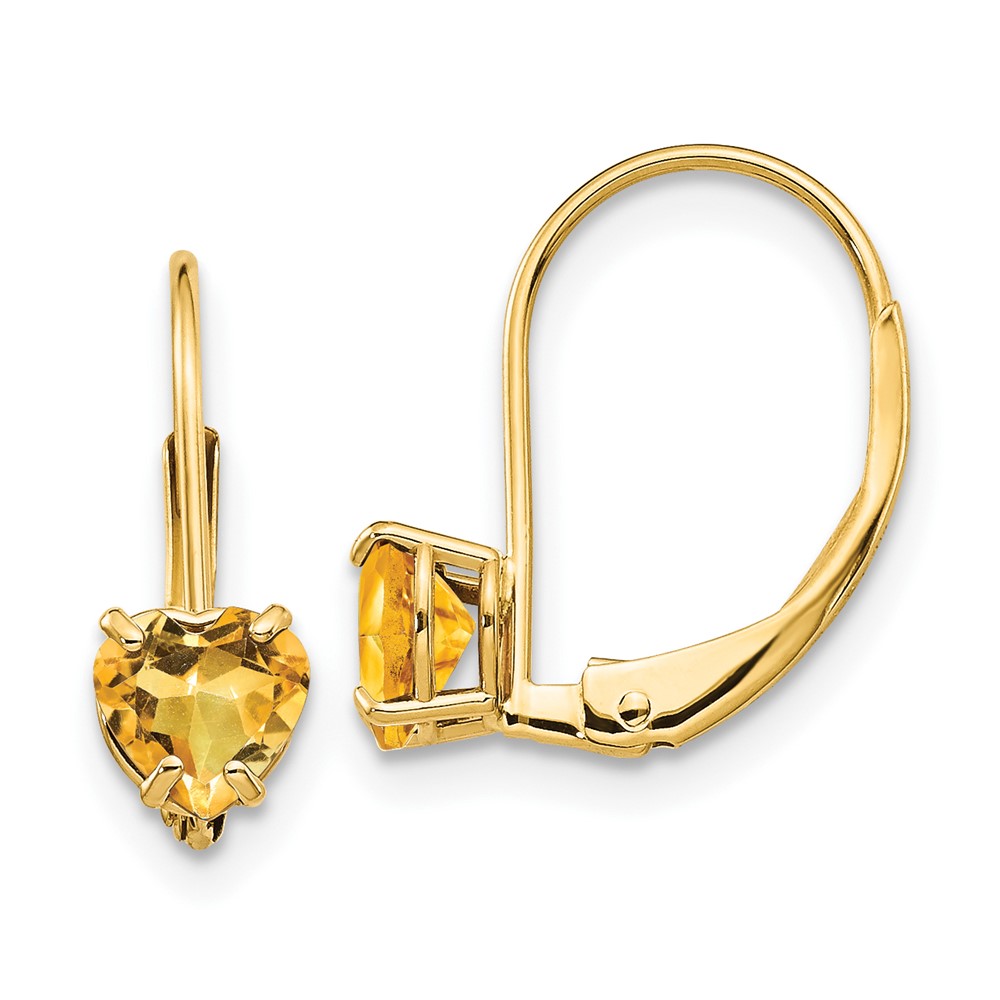 XLB120CI 14K Yellow Gold 5 mm Heart Citrine Leverback Earrings