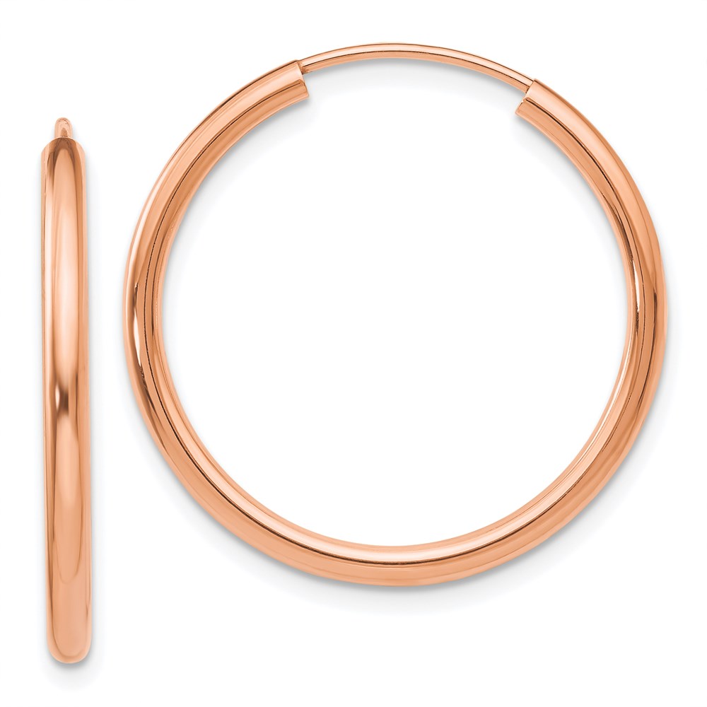 XY1249 14K Rose Gold Polished Round Endless 2 mm Hoop Earrings