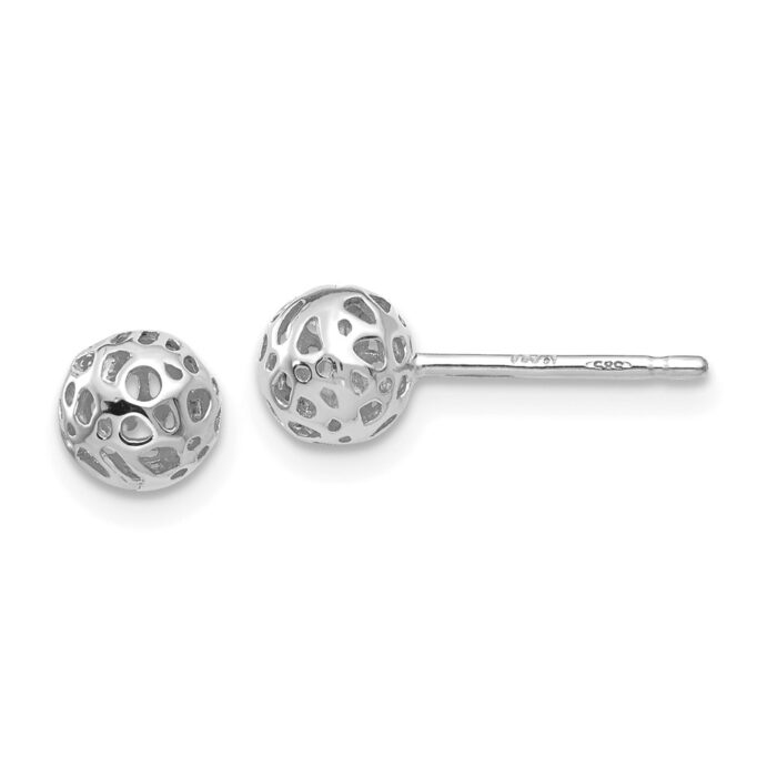 YE1691 14K White Gold Small Fancy Ball Post Earrings