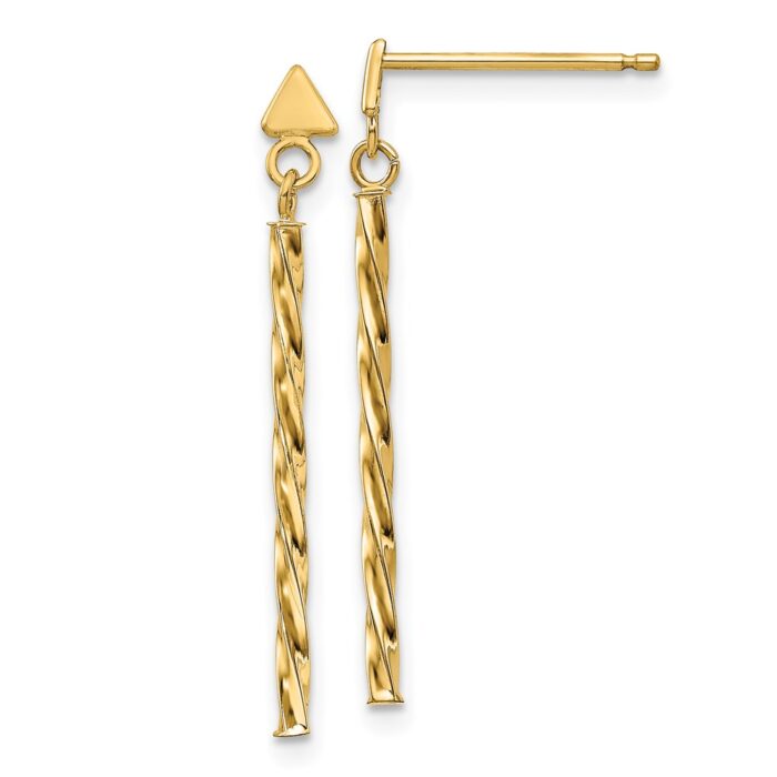 YE1806 14K Yellow Gold Polished Twisted Bar Dangle Earrings