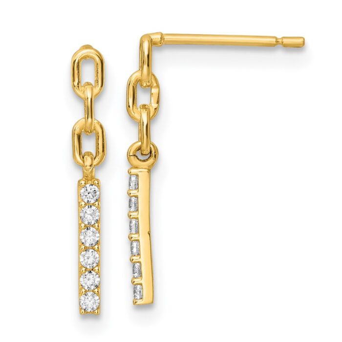 YE2017 14K Yellow Gold Polished CZ Post Dangle Earrings