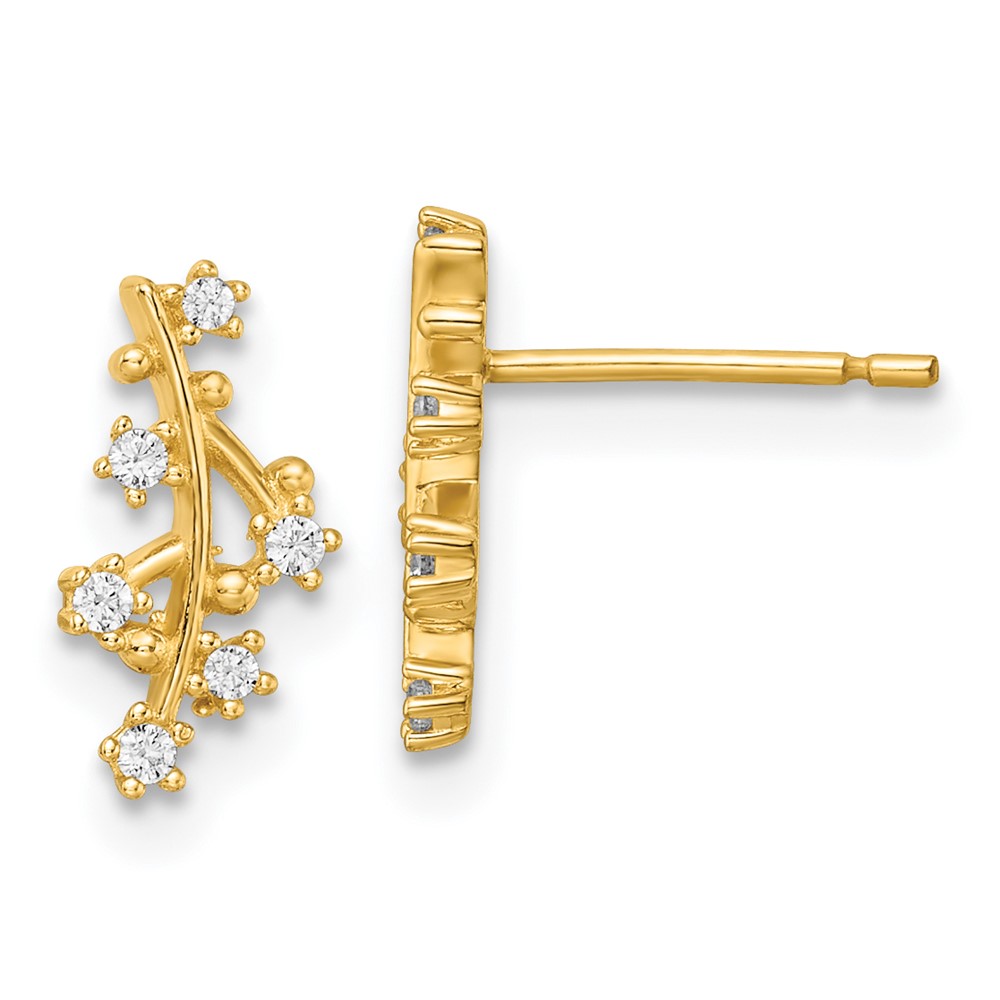 YE2070 14K Yellow Gold Polished CZ Tree Branch Post Earrings